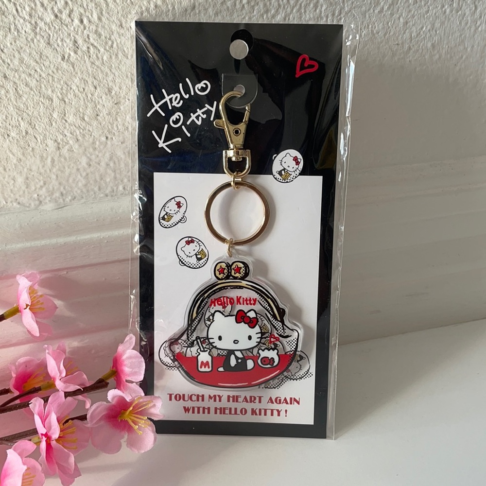 Sanrio Hello Kitty acrylic vintage coinpurse print keychain bag charm brand new